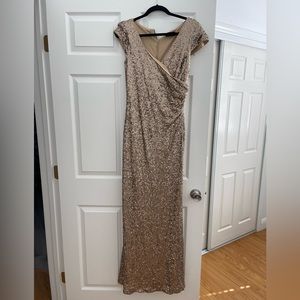Badgley Mischka Long Sequin Gold Gown.